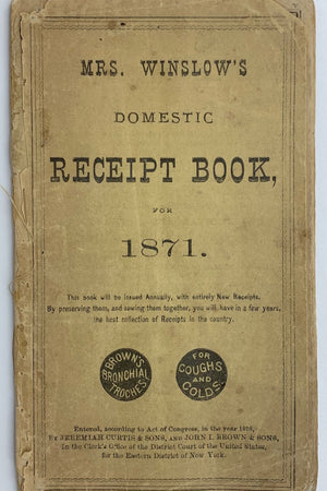 Book cover: Mrs. Winslow's Domestic Receipt Book for 1871