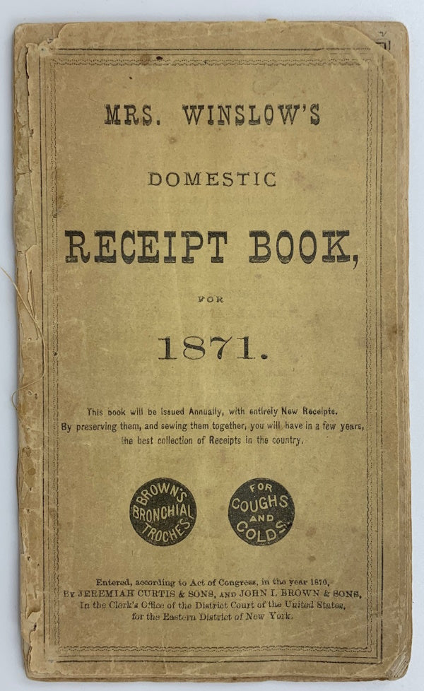 Book cover: Mrs. Winslow's Domestic Receipt Book for 1871