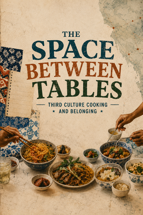 Header image reading: The Space Between Tables: Third Culture Cooking and Belonging