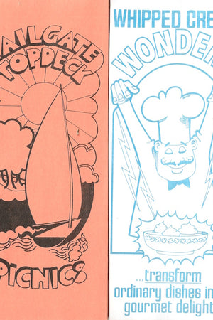 Pamphlet covers: Tailgate Topdeck Picnics and Whipped Cream Wonders