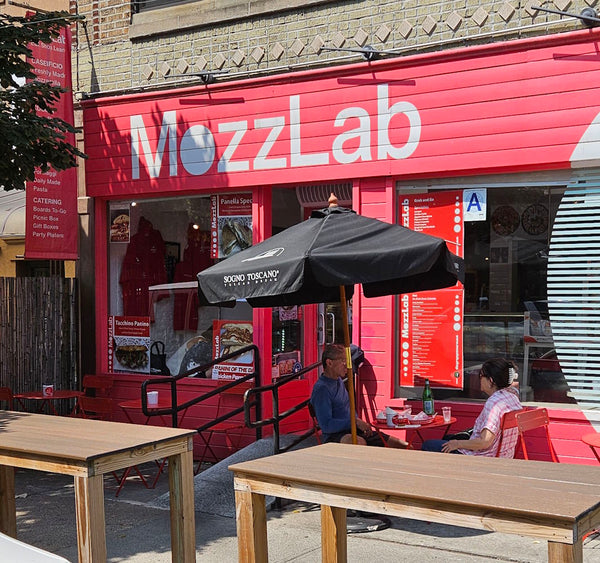 MozzLab shop exterior with outdoor seating area