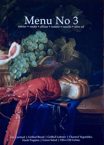 Book Cover: Menu No 3:  Lobster, Smoke, Allium, Tomato, Vanilla, Olive Oil
