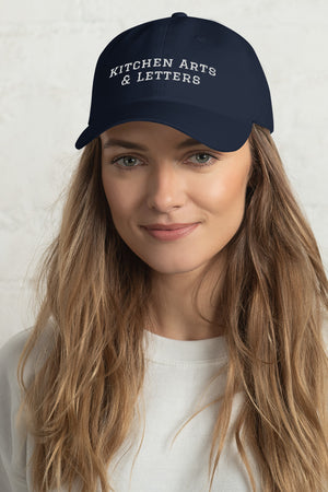 Book Cover: KAL Hat in Navy Blue with White Embroidery