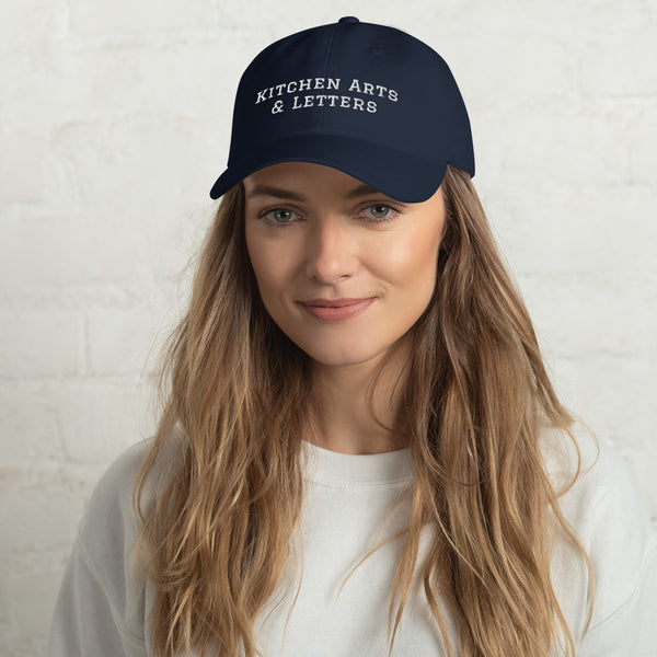 Book Cover: KAL Hat in Navy Blue with White Embroidery