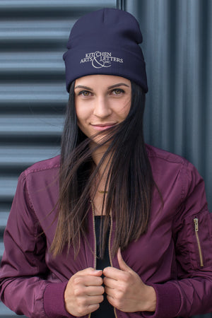 Book Cover: KAL Knit Cap in Navy with White Embroidery
